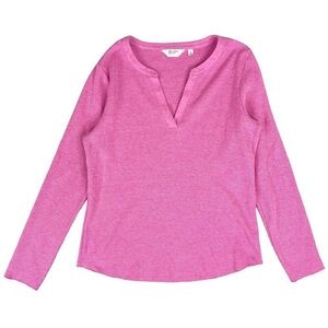 Candace Cameron Bure Long Sleeve Waffle Knit Top in Hot Fuschia Small